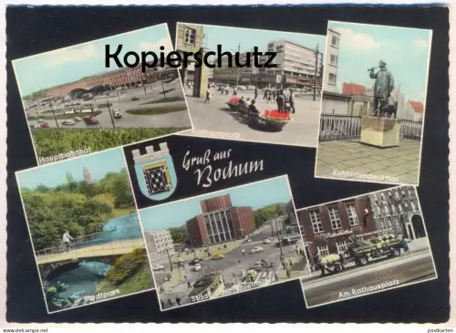 ÄLTERE POSTKARTE GRUSS AUS BOCHUM RATHAUSPLATZ BIERKUTSCHE SCHLEGEL BIER beer carriage birra cerveza bière Pferde