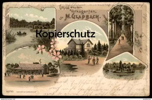 ALTE LITHO POSTKARTE GRUSS AUS DEM VOLKSGARTEN ZU MÖNCHENGLADBACH M.GLADBACH cpa postcard AK Ansichtskarte