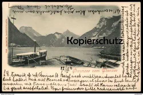 ALTE POSTKARTE TRAUNSEE VOM EBENSEE SALZKAMMERGUT Schiff Kutsche Fass Holz steam cargo ship bateau à vapeur cpa postcard