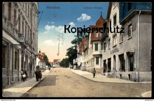 ALTE POSTKARTE HERRNHUT LÖBAUER STRASSE DAPLIN WERBUNG Deutsch-Amerikanische Petroleum Gesellschaft Esso cpa postcard