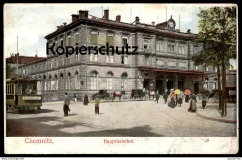 ALTE POSTKARTE CHEMNITZ HAUPTBAHNHOF STRASSENBAHN WAGEN 10 NICOLAIBAHNHOF tram tramway station gare cpa postcard AK