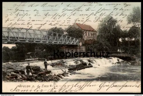 ALTE POSTKARTE GREVEN AN DER EMS SCHÖNEFLIETH 1906 Bahnpost Angler fishing rod canne pecher cpa postcard Ansichtskarte