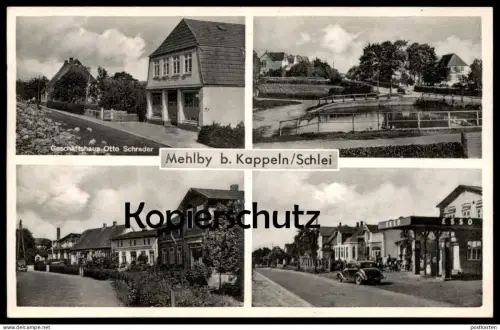 ALTE POSTKARTE MEHLBY BEI KAPPELN ESSO TANKSTELLE GESCHÄFTSHAUS OTTO SCHRADER petrol filling gas station de service