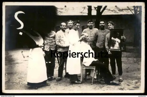 ALTE FOTO POSTKARTE FOTOMONTAGE PHOTOMONTAGE KGL. LAZARETT WILHELMSHAGEN Berlin Treptow Friseur Coiffeur montage photo