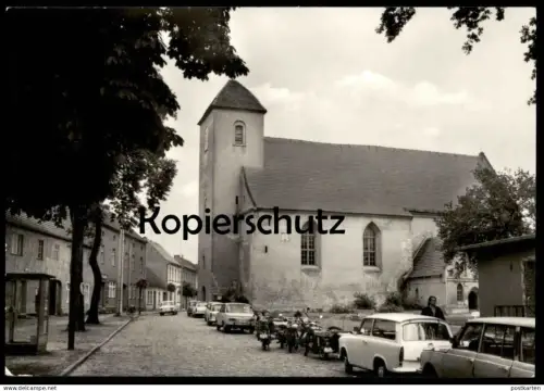 ÄLTERE POSTKARTE RHEINSBERG MARK BRANDENBURG MOTORRAD BEIWAGEN TRABANT WARTBURG MOTO motorbike motocyclette side-car MZ