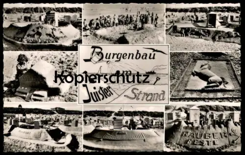 ÄLTERE POSTKARTE JUIST BURGENBAU AM JUISTER STRAND SANDBURG SAND KUNSTWERKE BAUTEN