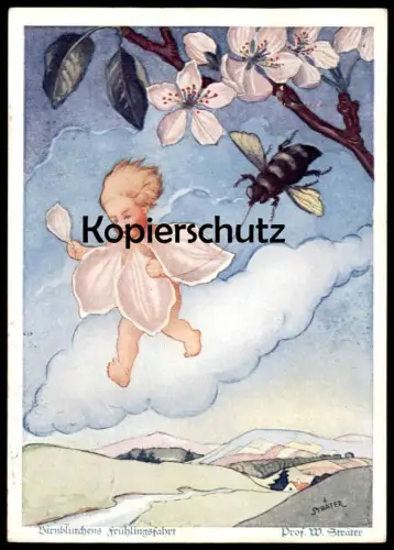ALTE KÜNSTLER POSTKARTE BIRNBLÜTCHENS FRÜHLINGSFAHRT KIND PROFESSOR STRÄTER HUMMEL Birne Ansichtskarte postcard