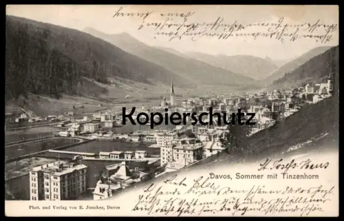 ALTE POSTKARTE DAVOS SOMMER MIT TINZENHORN 1902 VERFASST ST. JOSEFS-HAUS Schweiz Suisse cpa postcard Ansichtskarte AK