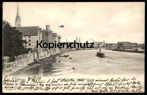 ALTE POSTKARTE BREMEN BLICK PANORAMA VON DER EISENBAHNBRÜCKE 1903 Ansichtskarte postcard cpa AK