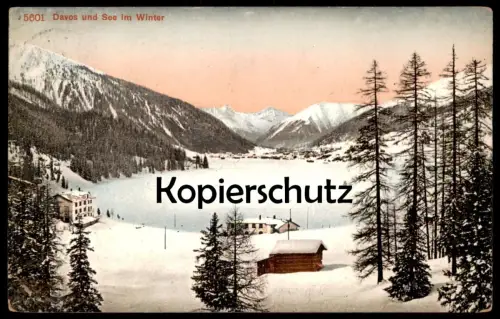 ALTE POSTKARTE DAVOS UND SEE IM WINTER 1910 DAVOSER SEE DAVOSERSEE Schweiz Suisse cpa postcard Ansichtskarte AK
