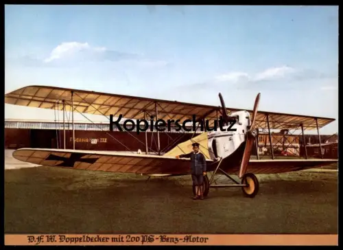 ÄLTERE POSTKARTE D.F.W. DOPPELDECKER MIT 200 PS BENZ MOTOR FLUGZEUG AIRPLANE AVION aircraft