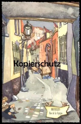 ÄLTERE KÜNSTLER POSTKARTE BRUXELLES RUE DE LA CIGOGNE BRUSSEL BRÜSSEL KIRCHE church cpa postcard Ansichtskarte