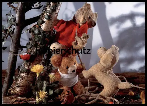 ÄLTERE POSTKARTE TEDDYBÄR FLÜCHTET VOR HUND Teddybären Teddy Bären Bär bear ours postcard AK