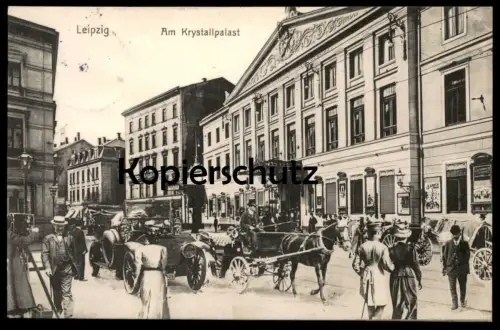 ALTE POSTKARTE LEIPZIG AM KRYSTALLPALAST FOTOGRAF PHOTOMONTAGE KUTSCHE AUTO Fotomontage montage photo cpa postcard AK