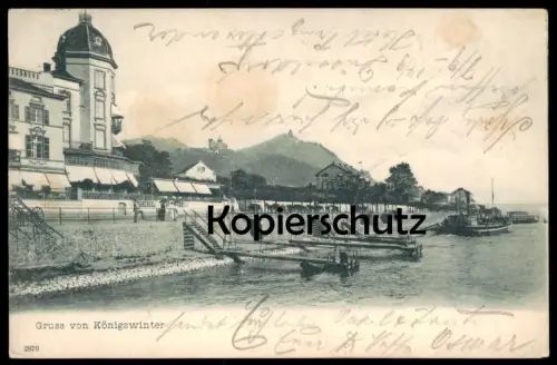 ALTE POSTKARTE GRUSS VON KÖNIGSWINTER RHEIN HOTEL BERLINER HOF RHEIN SCHIFF ship Ansichtskarte AK cpa postcard