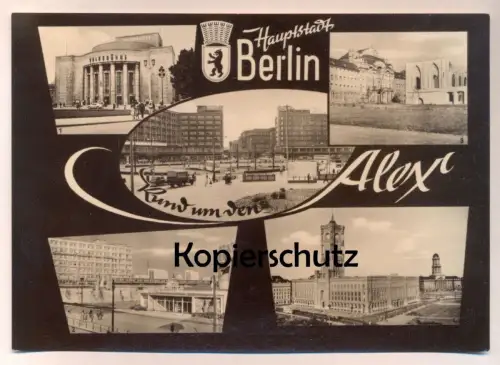 ÄLTERE POSTKARTE BERLIN RUND UM DEN ALEX VOLKSBÜHNE PAVILLON-AUSSTELLUNG RUINE KLOSTERKIRCHE Tramway LKW Pickup Truck AK