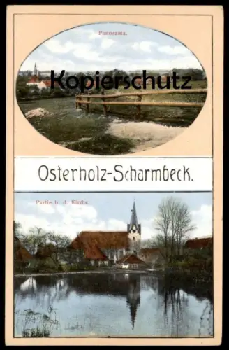 ALTE POSTKARTE OSTERHOLZ-SCHARMBECK PARTIE AN DER KIRCHE PANORAMA Spiegelung im Wasser Ansichtskarte AK cpa postcard