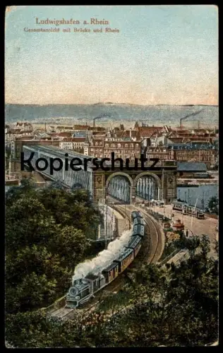 ALTE POSTKARTE LUDWIGSHAFEN MANNHEIM RHEINBRÜCKE BEI FESTLICHER BELEUCHTUNG & FEUERWERK fireworks feu d'artifice cpa AK