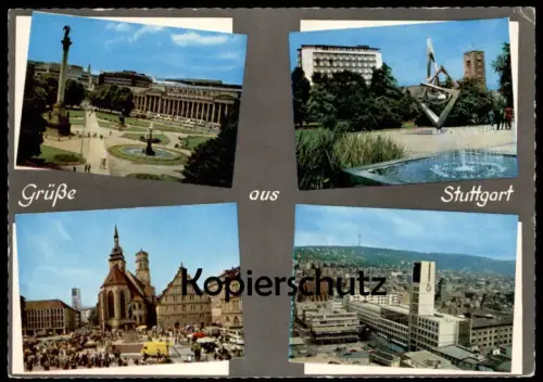 ÄLTERE POSTKARTE GRÜSSE AUS STUTTGART KLEINER SCHLOSSPLATZ ANLAGEN MIT SCHLOSSHOTEL BAHNHOF SCHILLERPLATZ FERNSEHSENDER