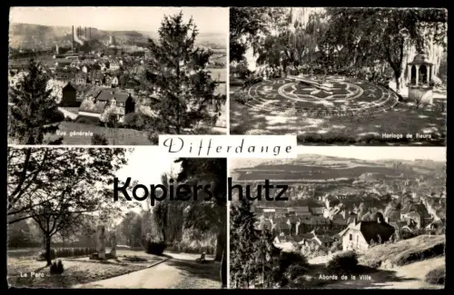 ÄLTERE POSTKARTE DIFFERDANGE VUE GÉNÉRALE ABORDS DE LA VILLE LE PARC HORLOGE DE FLEURS DIFFERDINGEN Luxemburg Luxembourg