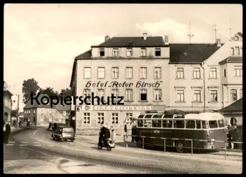 ÄLTERE POSTKARTE DIPPOLDISWALDE PLATZ DER JUGEND HOTEL ROTER HIRSCH GASTRONOM BUS OMNIBUS Ansichtskarte AK postcard cpa
