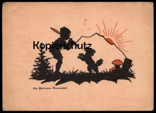 ALTE SCHERENSCHNITT POSTKARTE DER HIRT VOM SONNENTAL FLÖTE BLOCKFLÖTE FLIEGENPILZ HUND dog chien flute postcard cpa AK