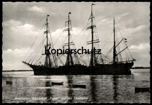 ÄLTERE POSTKARTE HAMBURG SCHULSCHIFF PAMIR AUF DER UNTERELBE SEGELSCHIFF Schiff Elbe sailing ship Ansichtskarte AK cpa