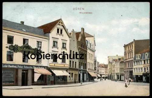 ALTE POSTKARTE DÜREN WEYERSTRASSE OPEL-FAHRRÄDER LEDER-FAHRRAD-HANDLUNG PETER SCHUSTER Ansichtskarte AK cpa postcard