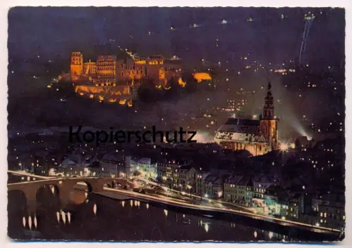 ÄLTERE POSTKARTE HEIDELBERG PANORAMA ABENDSTIMMUNG BELEUCHTUNG NACHT 1966 at night nuit cpa postcard AK Ansichtskarte