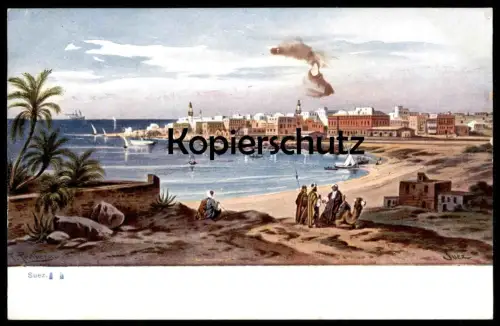 ALTE POSTKARTE SUEZ SIGN. FRIEDRICH PERLBERG Sues Ägypten Egypt l'Egypte Kamel Camel chameau postcard cpa Ansichtskarte