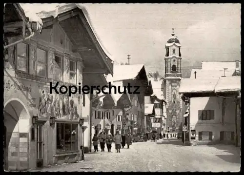 ÄLTERE POSTKARTE MITTENWALD STRASSENPARTIE MIT PFARRKIRCHE Kirche Bayern Ansichtskarte cpa AK postcard