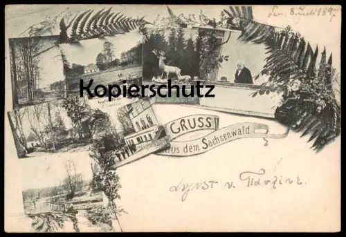 ALTE POSTKARTE GRUSS AUS DEM SACHSENWALD 1897 KUPFER-MÜHLE FRIEDRICHSRUH Aumühle AK postcard Ansichtskarte cpa