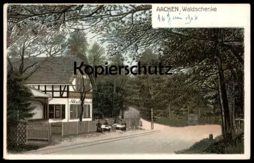 ALTE LITHO KÜNSTLER POSTKARTE AACHEN WALDSCHENKE 1904 Tram tramway Strassenbahn cpa postcard Ansichtskarte AK