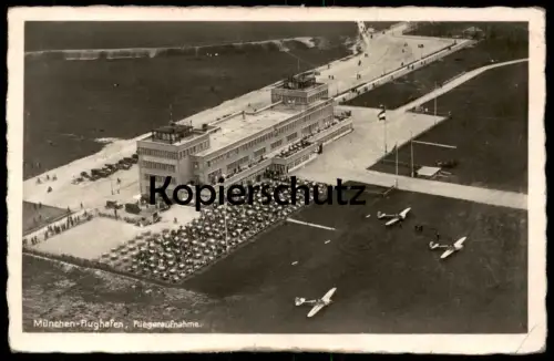 ALTE POSTKARTE MÜNCHEN FLUGHAFEN Fliegeraufnahme Flugzeuge airplane plane avion airport aéroport aircraft cpa postcard