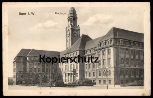 ÄLTERE POSTKARTE GELSENKIRCHEN-BUER RATHAUS STRASSENBAHN BUS VW KÄFER postcard cpa AK Ansichtskarte