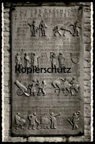 ÄLTERE POSTKARTE BITBURG EIFEL GEDENKTAFEL AUS DER GESCHICHTE DER STADT BITBURG CHRONIK Relief Ansichtskarte AK postcard