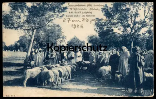 ALTE POSTKARTE RELIZANE MARCHÉ ARABE LES MOUTONS Markt market Schafe Schaf sheep Alger Algerien Algérie Algeria postcard