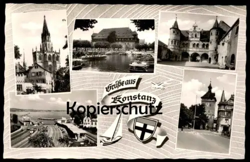 ÄLTERE POSTKARTE GRÜSSE AUS KONSTANZ BODENSEE FÄHRE WAPPEN Ansichtskarte cpa postcard AK