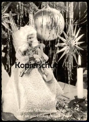 ÄLTERE POSTKARTE FRÖHLICHE WEIHNACHTSGRÜSSE UND EIN GLÜCKLICHES NEUES JAHR ENGEL HARFE LAMETTA Weihnachten christmas