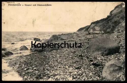 ALTE POSTKARTE INSEL HIDDENSEE STRAND MIT BISMARCKSTEIN STEIN OTTO VON BISMARCK AK Ansichtskarte postcard cpa