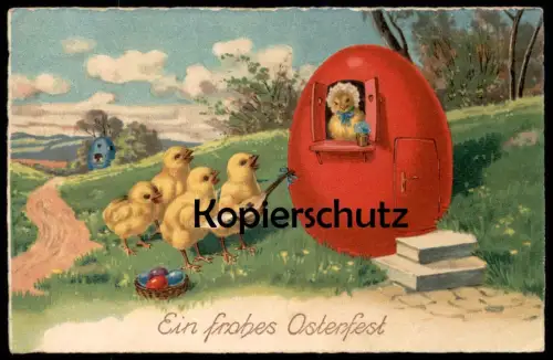 ALTE POSTKARTE EIN FROHES OSTERFEST KÜKEN VERMENSCHLIICHT MUSIKANTEN Ostern Easter humanised biggy chick egg postcard