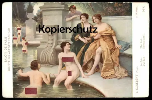 ALTE KÜNSTLER POSTKARTE J. SCALBERT LE BAIN THE BATH DAS BAD Frau femme seins nus nude breast woman nudity cpa AK