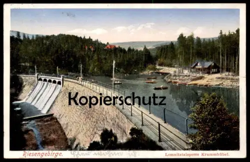 ALTE POSTKARTE LOMNITZTALSPERRE KRUMMHÜBEL RIESENGEBIRGE KARPACZ Karkonosze Krkonose Talsperre Ansichtskarte postcard AK