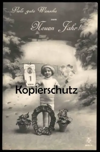 ALTE POSTKARTE VIELE GUTEN WÜNSCHE ZUM NEUEN JAHR KIND HUFEISEN KLEEBLATT NEUJAHR CHILD shamrock postcard Ansichtskarte