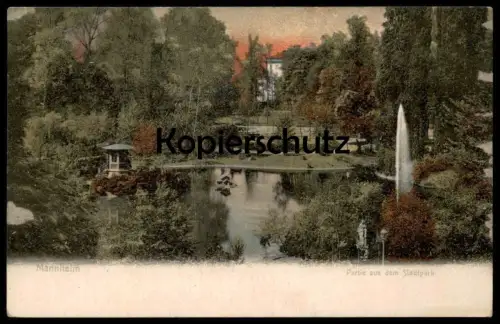 ALTE POSTKARTE MANNHEIM PARTIE AUS DEM STADTPARK PARK SPRINGBRUNNEN FONTAINE VERLAG MANNHEIMIA Ansichtskarte postcard AK
