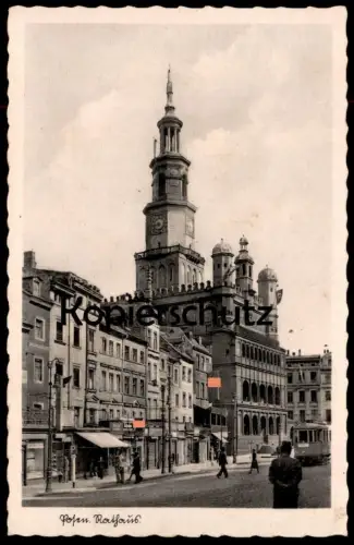 ALTE POSTKARTE POSEN RATHAUS POZNAN STRASSENBAHN Polska Beflaggung tram tramway cpa AK Ansichtskarte postcard