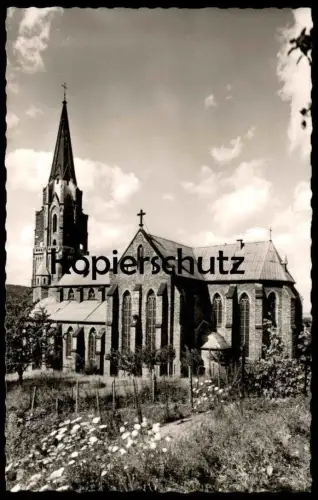 ÄLTERE POSTKARTE RHEINBROHL KATHOLISCHE KIRCHE Blumenbeet Blumen Beet Bad Hönningen Ansichtskarte postcard AK cpa