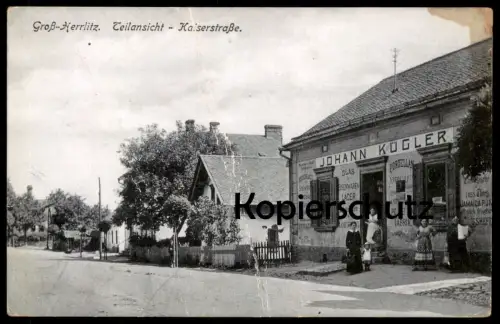 ALTE POSTKARTE GROSS-HERLITZ TEILANSICHT KAISERSTRASSE JOHANN KÜGLER PORZELLAN FABRIK JAMAICA RUM Mähren Velke Heraltice