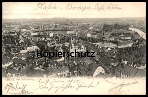 ALTE POSTKARTE GRAZ BLICK VOM SCHLOSSBERG PANORAMA INNENSTADT 1904 Austria Autriche Österreich postcard AK Ansichtskarte