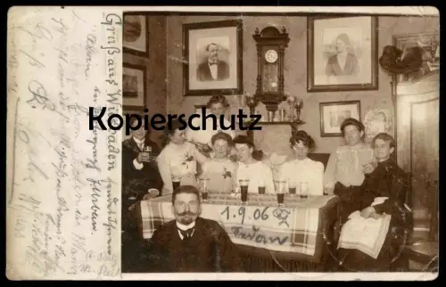 ALTE PHOTO KARTE GRUSS AUS WIESBADEN FAMILIENFOTO NACH DENVER VON PHOTOGRAPH J. URBAN Uhr clock Ansichtskarte postcard